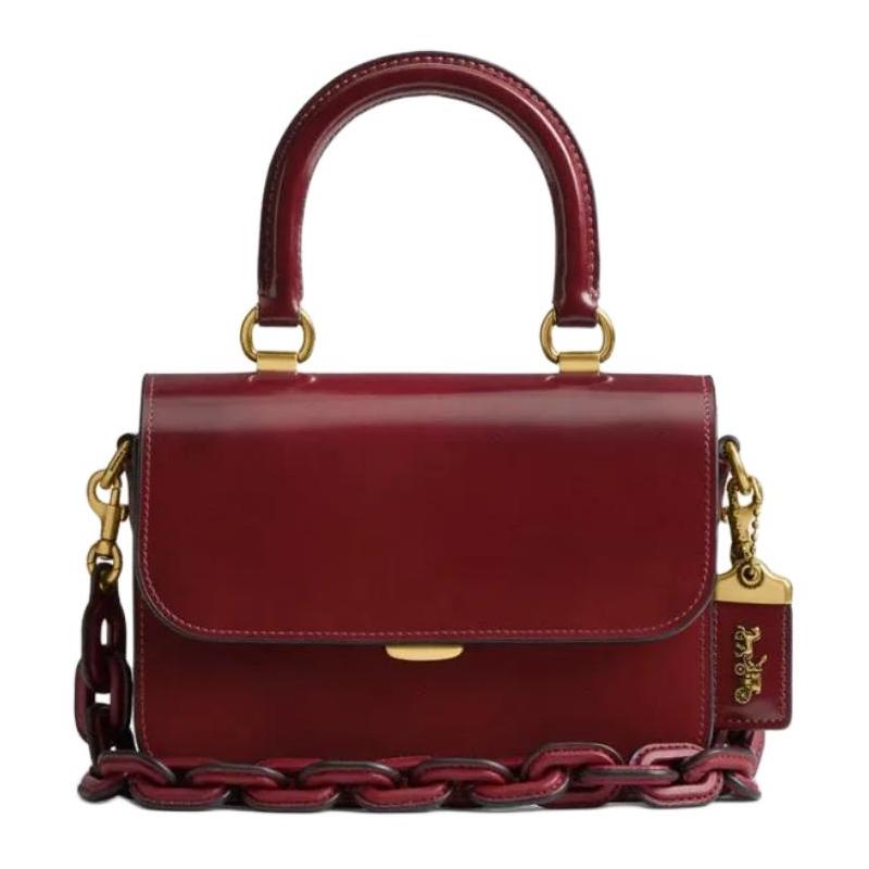 COACH Rogue 22 branded push lock closure calfskin crossbody shoulder tote small women's dark ruby