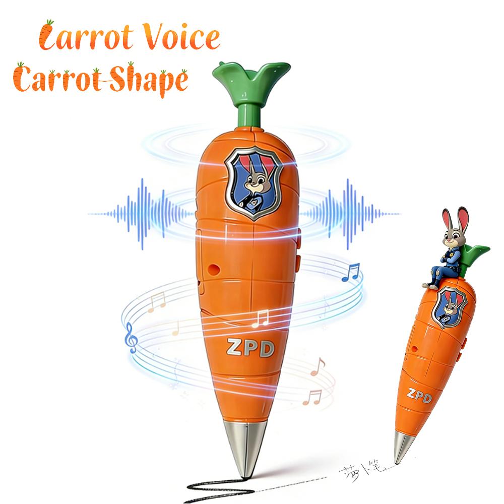 Multi-Func Hot Zootopia 2 Carrot Recorder Pen, Judy & Nick Cosplay Props, Kids Stationery | 60S Mini Recording | 2-In-1 Gel Pen