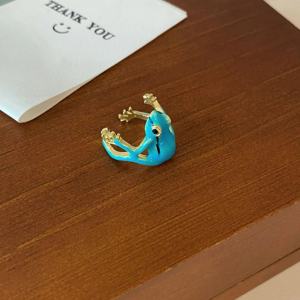 New Tree Frog Enamel Dripping Oil Green Funny Frog Ring Blue Frog Ring Adjustable Opening Ring for Women Men Party Gift Jewelry