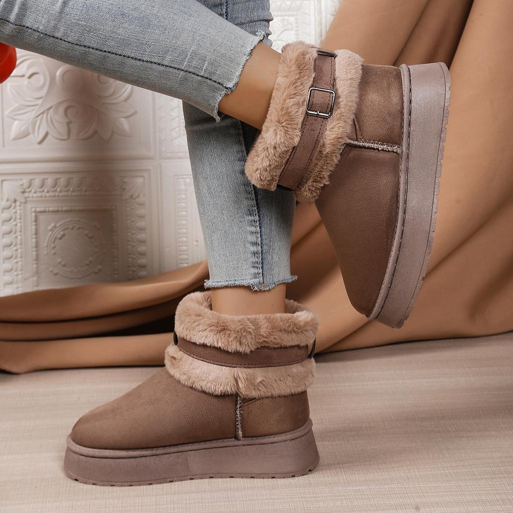 Fashion Women Single Boots Casual Comfort Warm Non-slip Snow Boots Women Winter New Outdoor Women Shoes Thick Soled Plush Mid-calf Boots