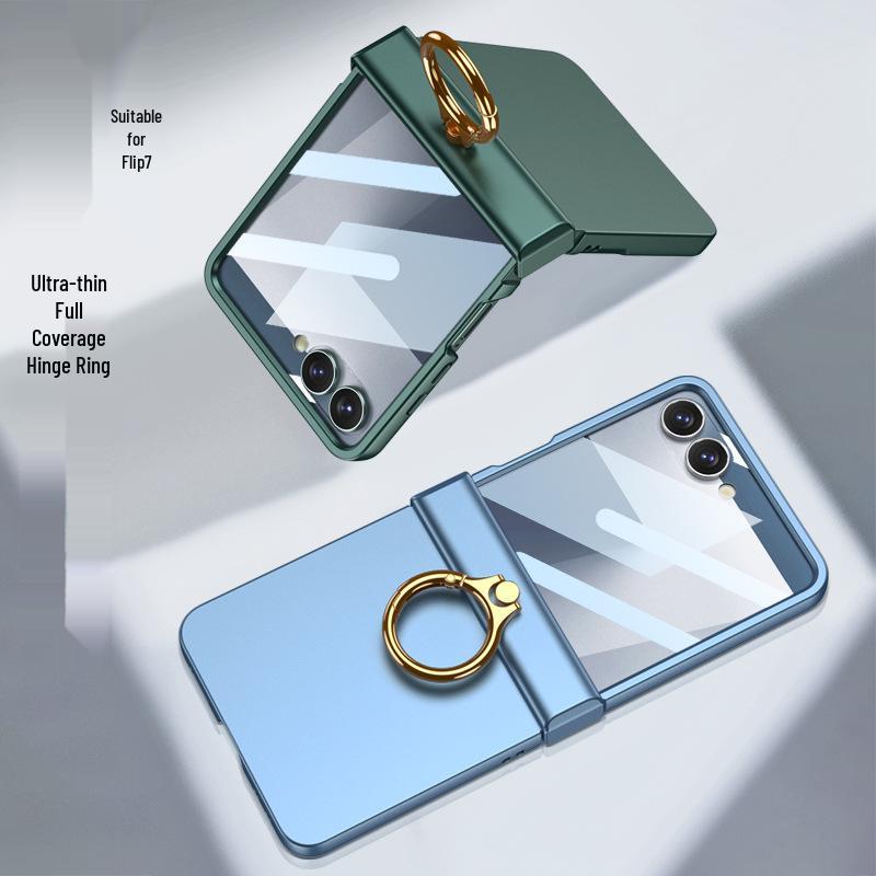 Чехол-накладка Samsung Z Flip7 с полной защитой, однотонный, с защитой шарнира и встроенной подставкой-кольцом