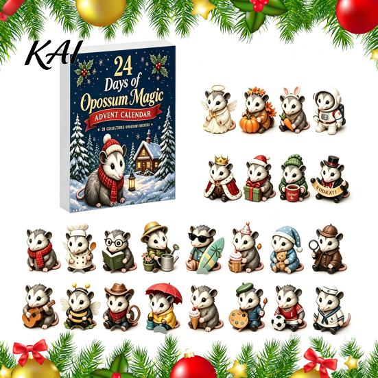 Winter Seasonal Decor 24 Days Christmas Advent Calendar with 2D Flat Acrylic Possum Pendants, DIY Holiday Charms Festive Countdown for Tree Decoration
