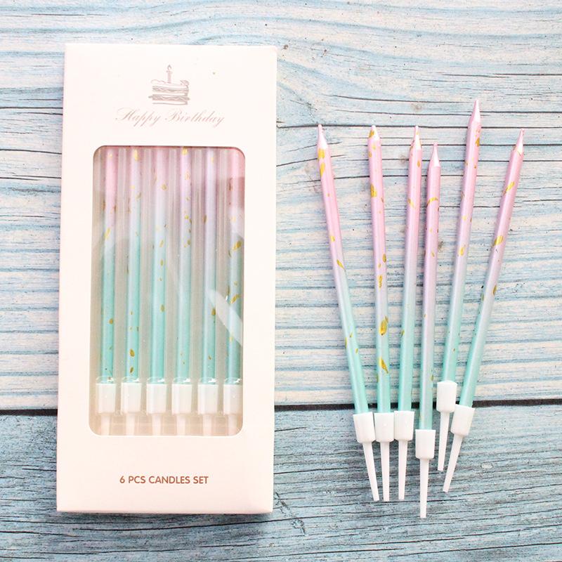 New Ins Style Gradient Pink Blue Pencil Candles, 6-pack Romantic Party Long Pole Candles