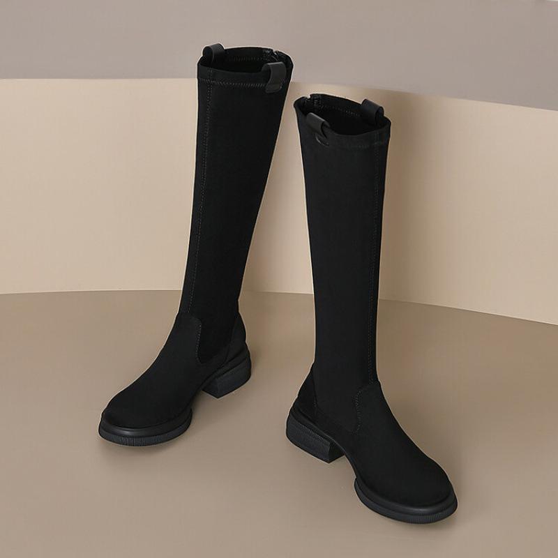 Осень и зима новые женские высокие сапоги европейские и американские нескользящие большого размера на среднем каблуке замшевые женские сапоги квадратные и европейские и А