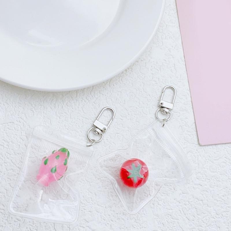 Chic Fruit Themed Clear Keychain Lovely Clear Fruit Bag Key Rings Unique Keychain Accessory Gift for Collectors