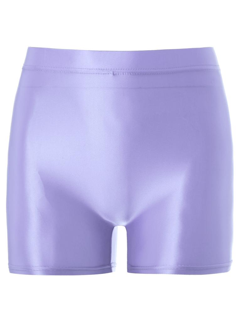 Womens Mid Rise Glossy Shorts Stretchy Waist Multi-Purpose Homewear