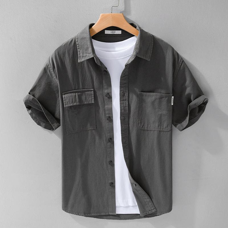 New Fashion Summer Tops for Men Korean Style Workwear Loose Shirt Pure Cotton Casual Double Pockets Short Sleeve Shirt Youth
