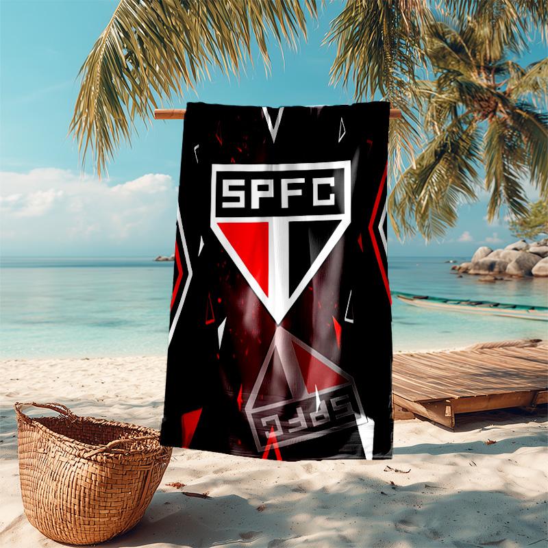 proof beach towel with São Paulo FC logo pattern - soft,absorbent,quick-drying,machine washable - perfect for swimming,camping,bathing