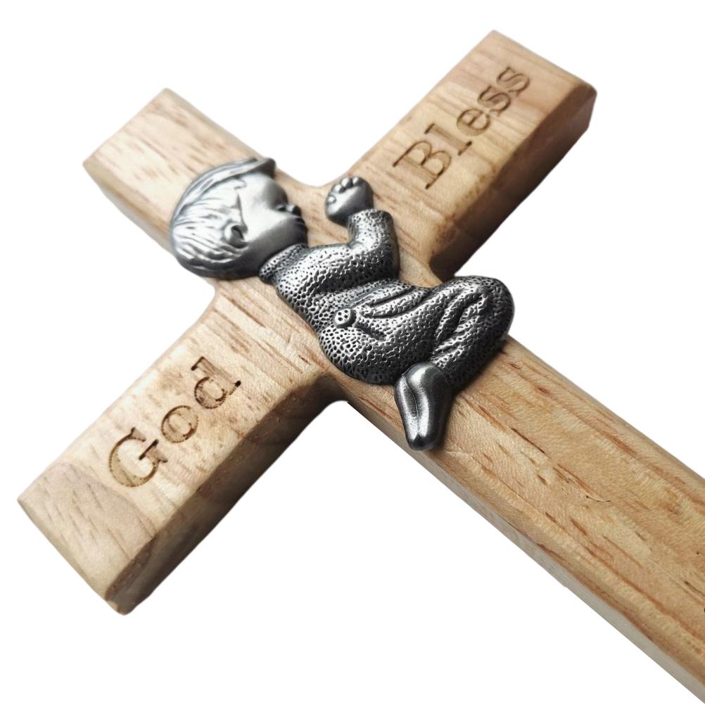 Молящийся маленький мальчик деревянный крест деревянный крест благословение рождественские украшения поделки подарки для новорожденных