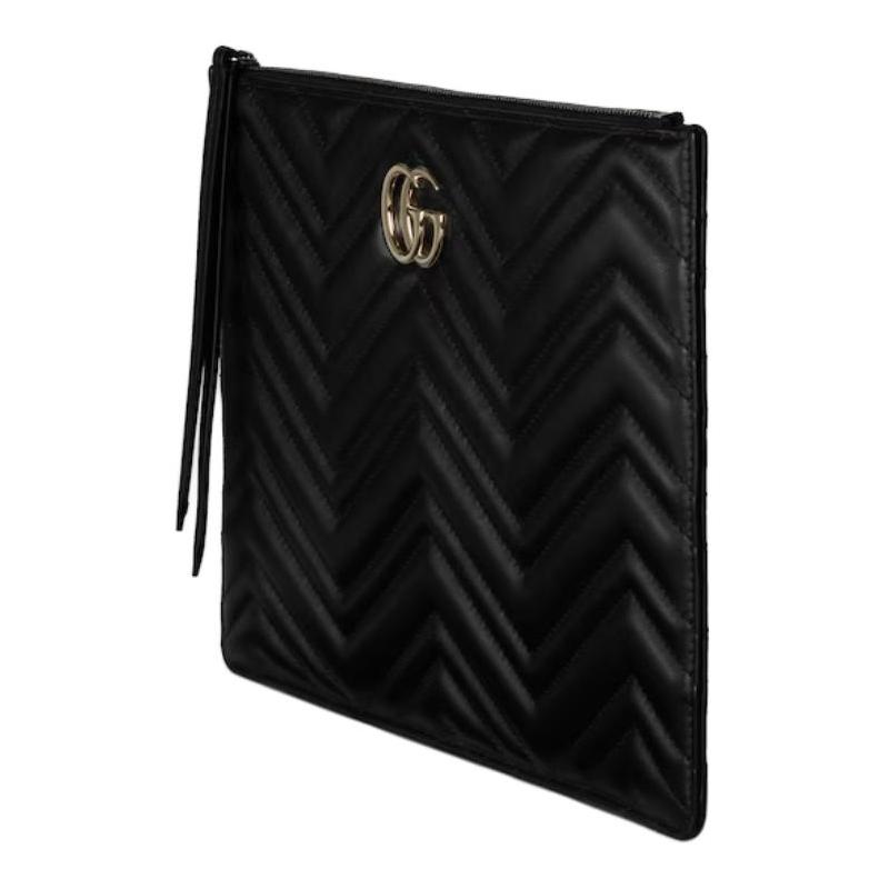 Gucci GG Marmont Classic Double G Logo Leather Clutch Large Women's Black