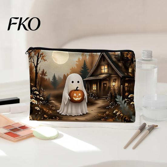 Cute Stationery Pouch Halloween Makeup Bag, Scratch Resistant Durable Canvas Storage Cartoon Ghost Pencil Case Zipper Toiletry Pouch, for Cosmetics
