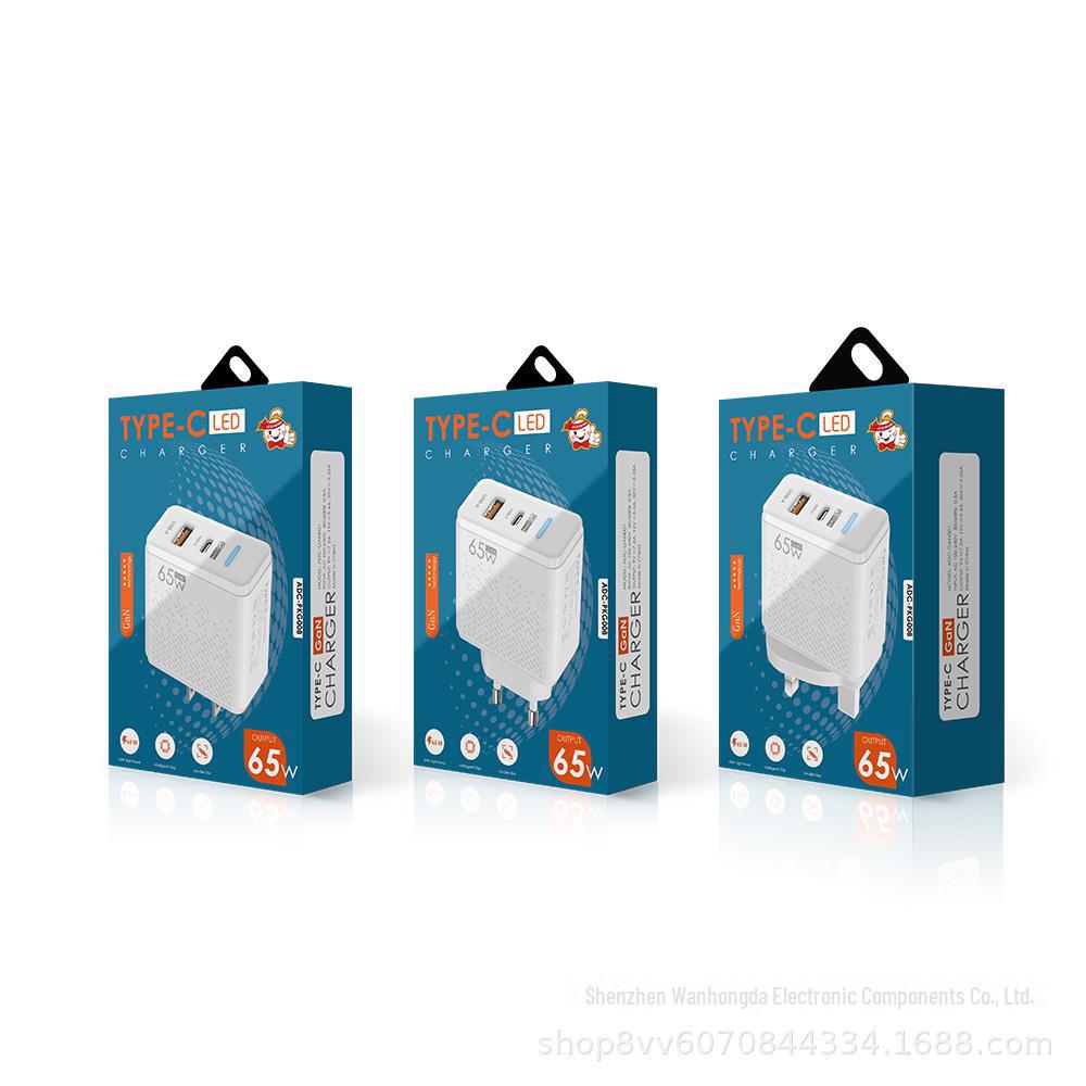 Зарядное устройство GaN LED мощностью 65 Вт для мобильных телефонов и ноутбуков — быстрая зарядка PD+USB, стандарт ЕС/Великобритании