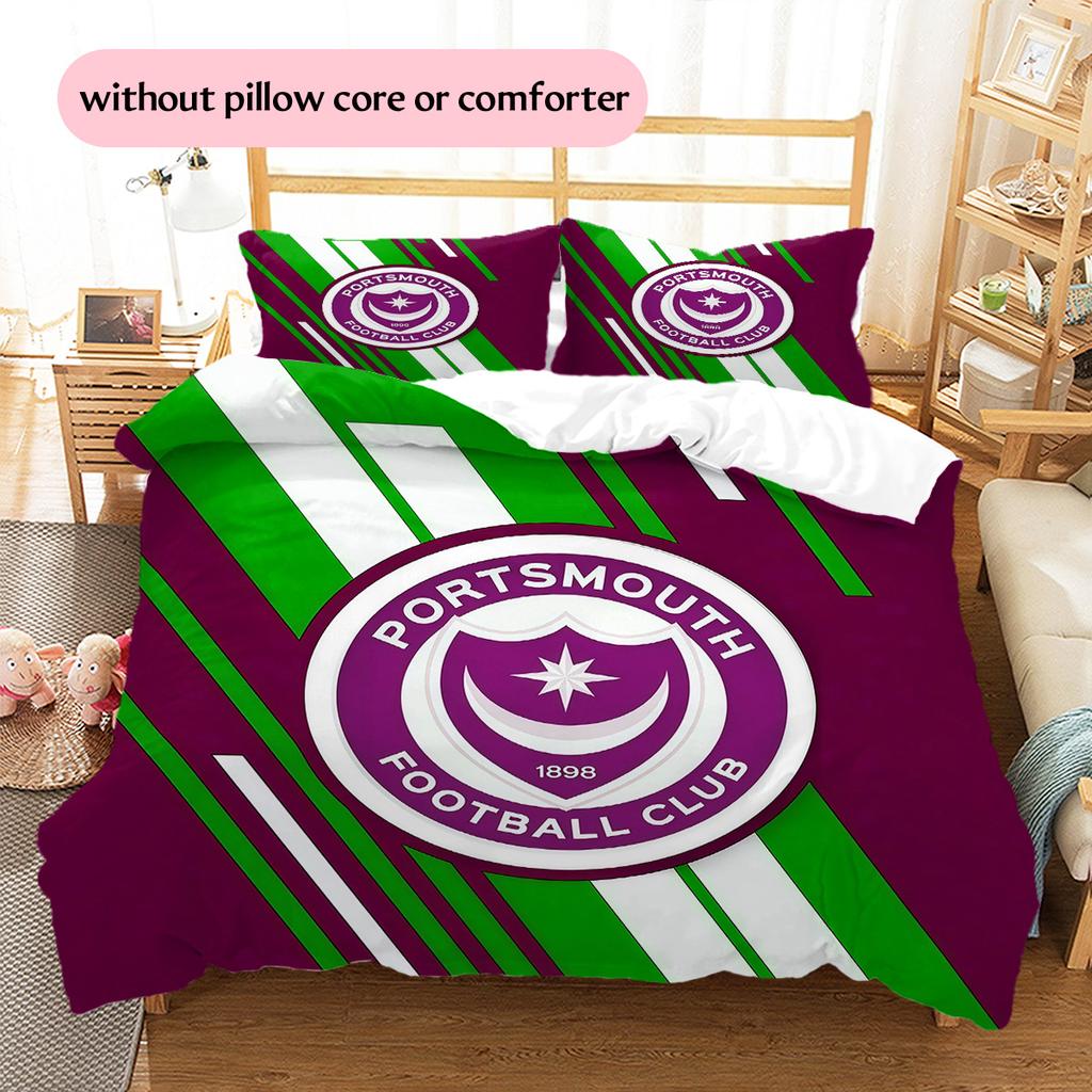 Portsmouth F.C Pattern Bedding Quilt Set Home Decoration Gift (1 * duvet cover + 2 * pillowcase without core)