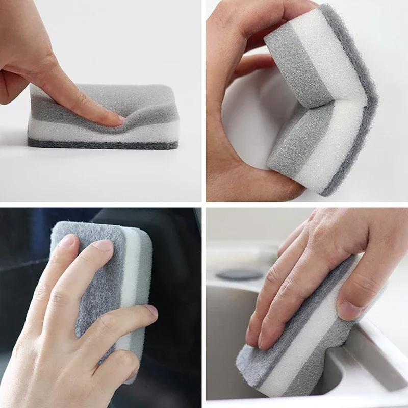 5/10Pcs Home Double-sided Sponge Wipe Gray Dirt-resistant Scouring Pad Kitchen Stain Sponge Wipe Professional Cleaning Supplies
