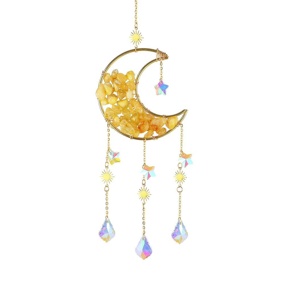 Metal Moon Crystal Frame Pendant Hangable Window Accessories for Balcony