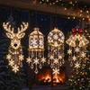 Hanging Seasonal Decor Christmas Bell Chandelier, Lighted Deer Decoration with Cascading LED Strands, Snowflake Festival Atmosphere Lighting