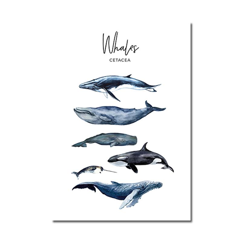 Холст с изображением скандинавских животных, настенный постер для детской комнаты, синий кит, акула, принт, картина, морская современная картина для гостиной, домашний декор