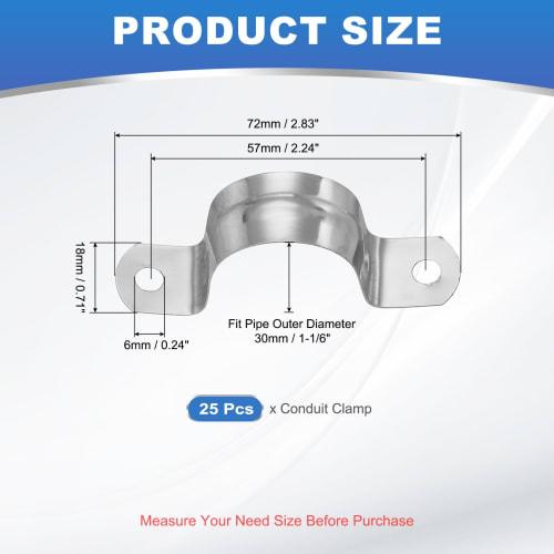 PATIKIL 25-Piece Set of 30mm Saddle Bands, 2-Hole Pipe Clamps, 304 Stainless Steel, for Fixing Pipes, Cables, and Wires