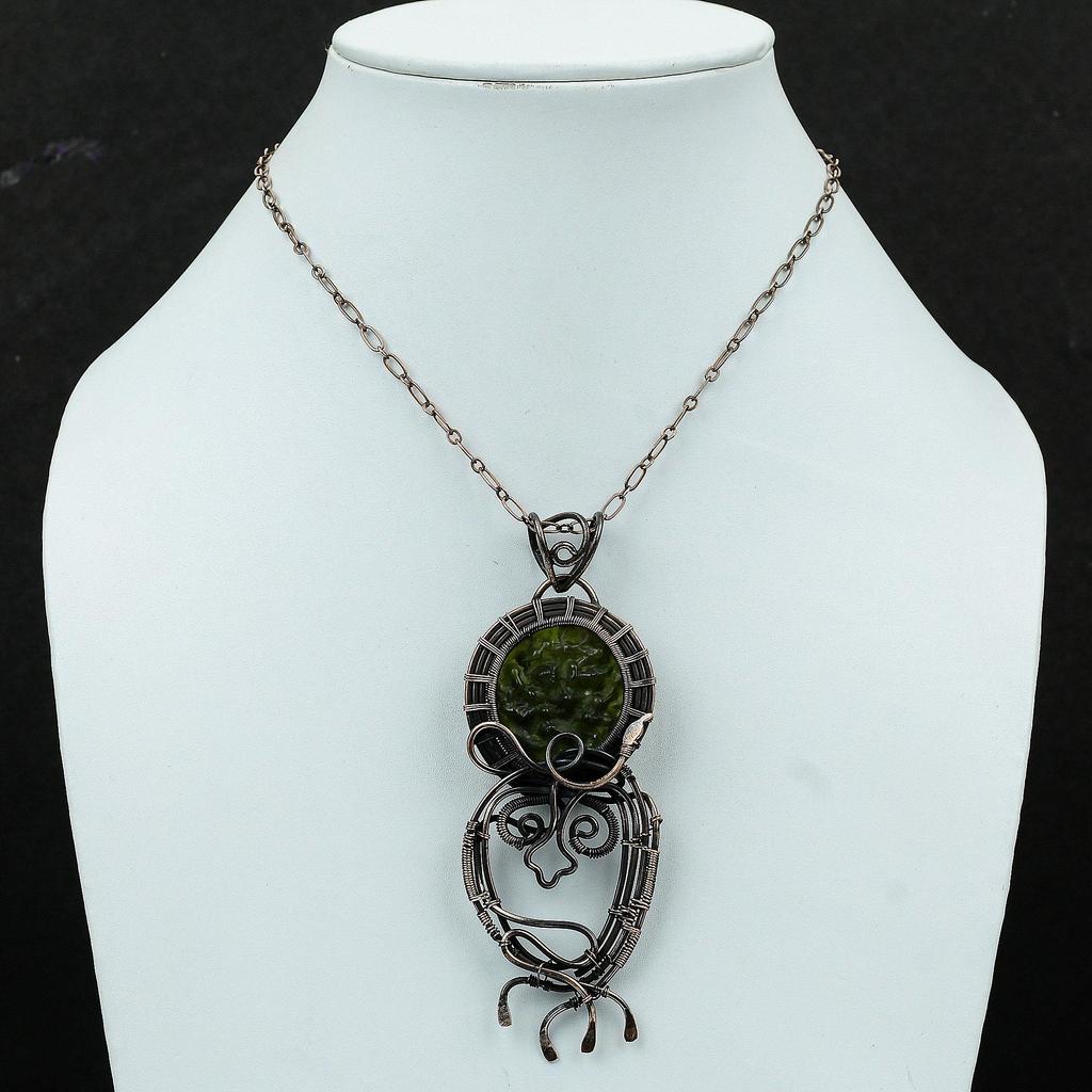 Moldavite Pendant Copper Wire Wrapped Pendant Moldavite Gemstone Jewelry Designer Pendant Copper Wire Jewelry Handmade Pendant Gift For Her