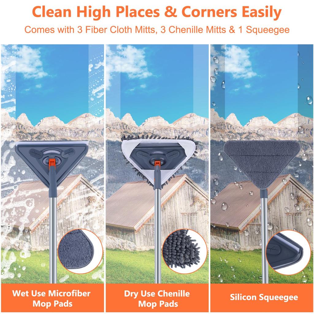 Длинная ручка для мытья стен, вращающаяся на 360° швабра для мытья стен, инструмент для чистки стен/потолочных вентиляторов/пыли/плинтусов/полов