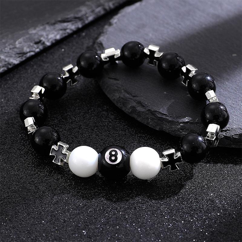 Billiard Black Ball 8 Beads Bracelet Men Women Handmade Cross Lucky Elastic Bracelet Male Hip Hop Jewelry Accessories