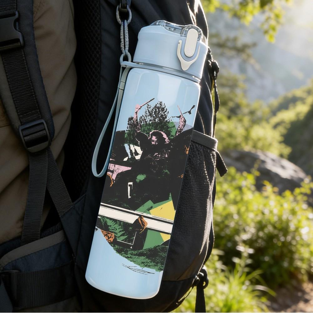 1PC Black Monster Creature 750ml sports water bottle leakproof straw lid outdoor office home