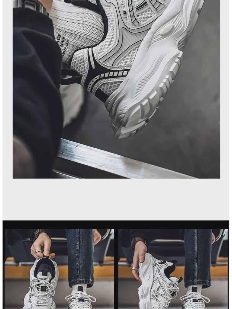 Мужские осенние дышащие повседневные кроссовки 2024 года — легкие, нескользящие, модные туфли на толстой подошве