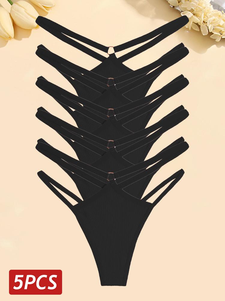 FINETOO 5 шт./компл. женские хлопковые трусики сексуальные ажурные стринги женское дышащее нижнее белье металлические кольца стринги нижнее белье эластичное с низкой посадкой