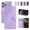 Embossed Rose Phone Case for iPhone Samsung Redmi Google VIVO OPPO PU Leather Card Slots Wallet Case with Strap