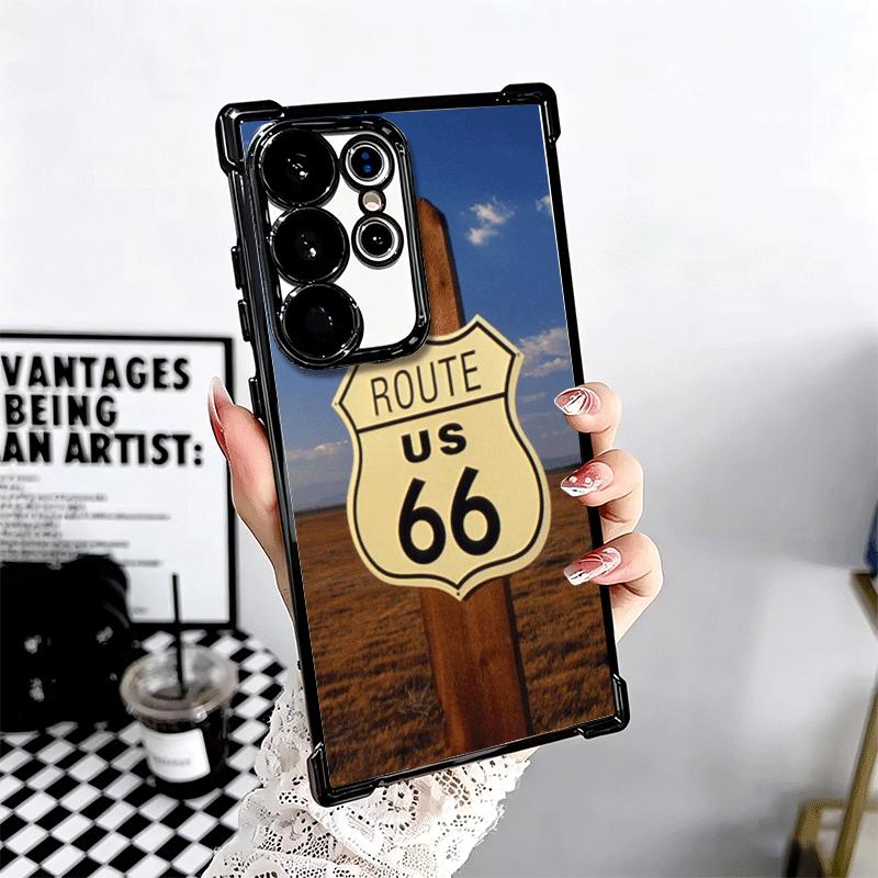 America Route 66 Plating Phone Case For Samsung Galaxy S24 S25 FE S26 Edge S23 Ultra S22 S21 Plus S20 Anti-Fall Airabag Cover