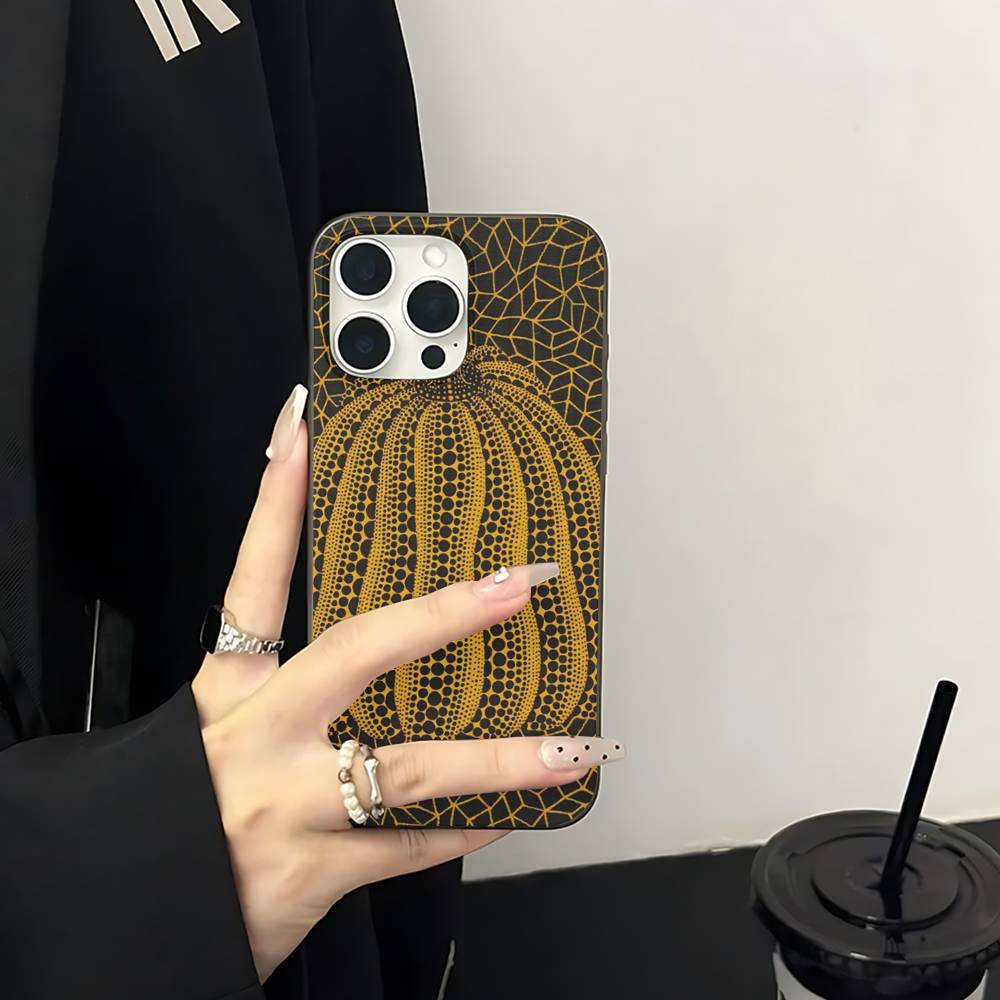 Pumpkin Yayoi Kusama Soft Corrugated Phone Case For IPhone 11 12 13 14 15 16 17 Pro Max Plus Pro Shockproof Cover