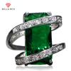 Классические великолепные зеленые прямоугольные кольца для женщин с зеленым цирконом 10*20 мм, большими драгоценными камнями, Свадебная вечеринка, оптовая продажа, подарок, размер 6-10