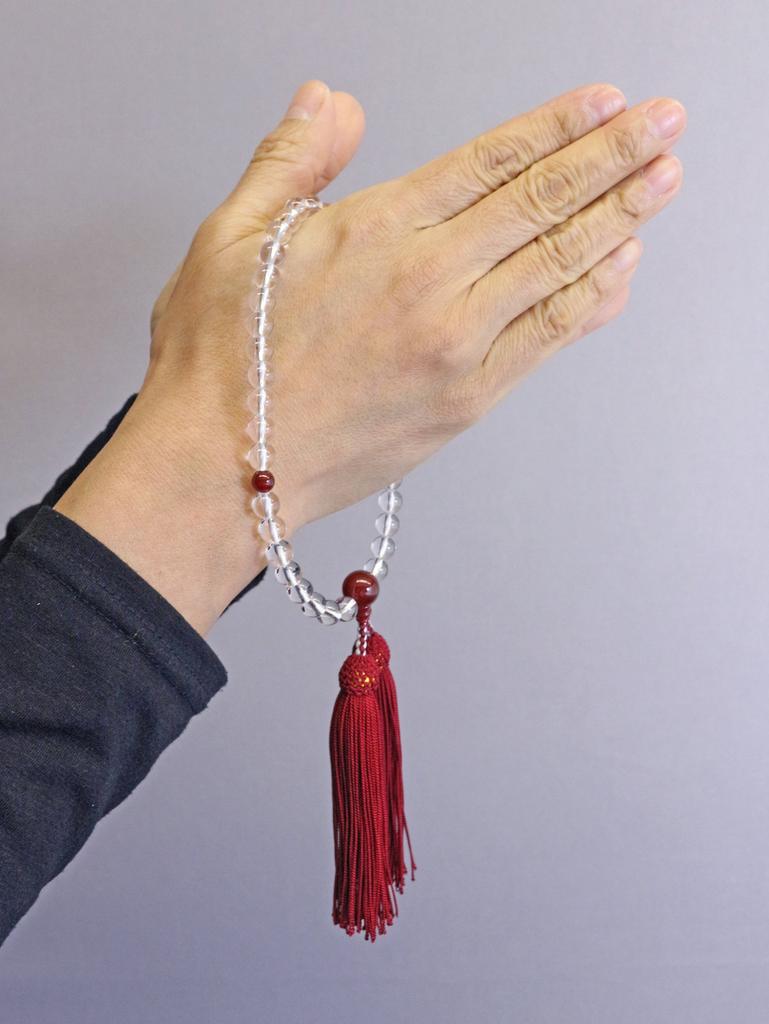 Nakago, founded in 1885, Kyoto prayer beads made of crystal and agate with a silk tassel and prayer beads pouch (suitable for women of all sects)