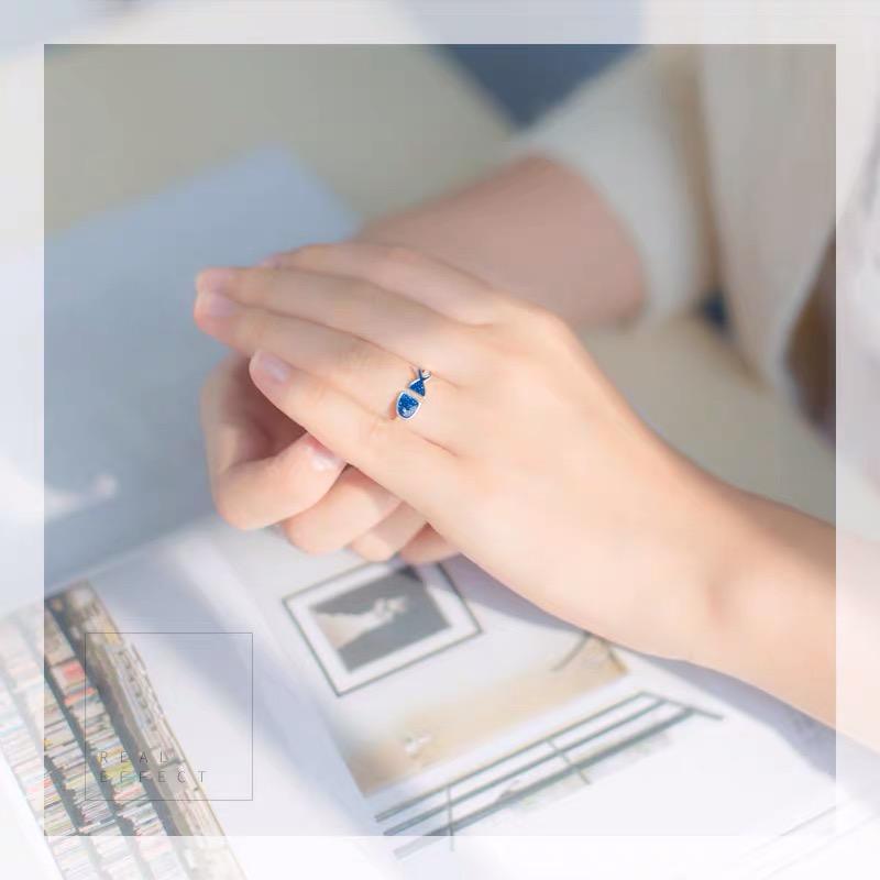 Xiaomi BF CLUB Silver Color Geometric Black Enamel blue fish Adjustable Ring Minimalist Fine Jewelry For Women Party Gift