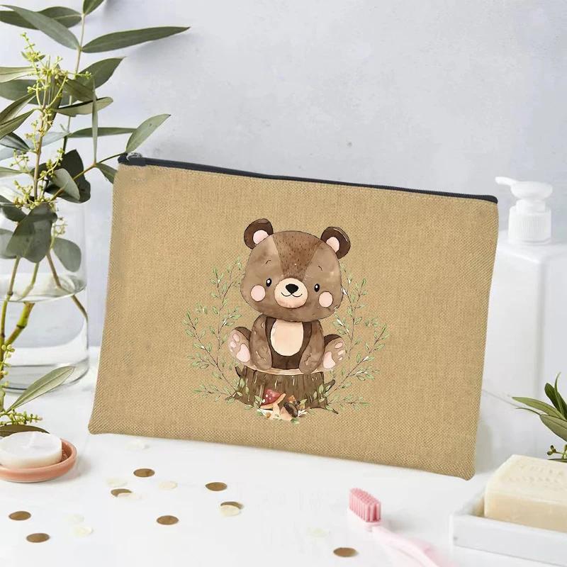 Kawaii Animals Makeup Bag Women Office Supplies Stationery Storage Travel Cosmetic Organizer Eco Canvas Toilet Bags for Ladies