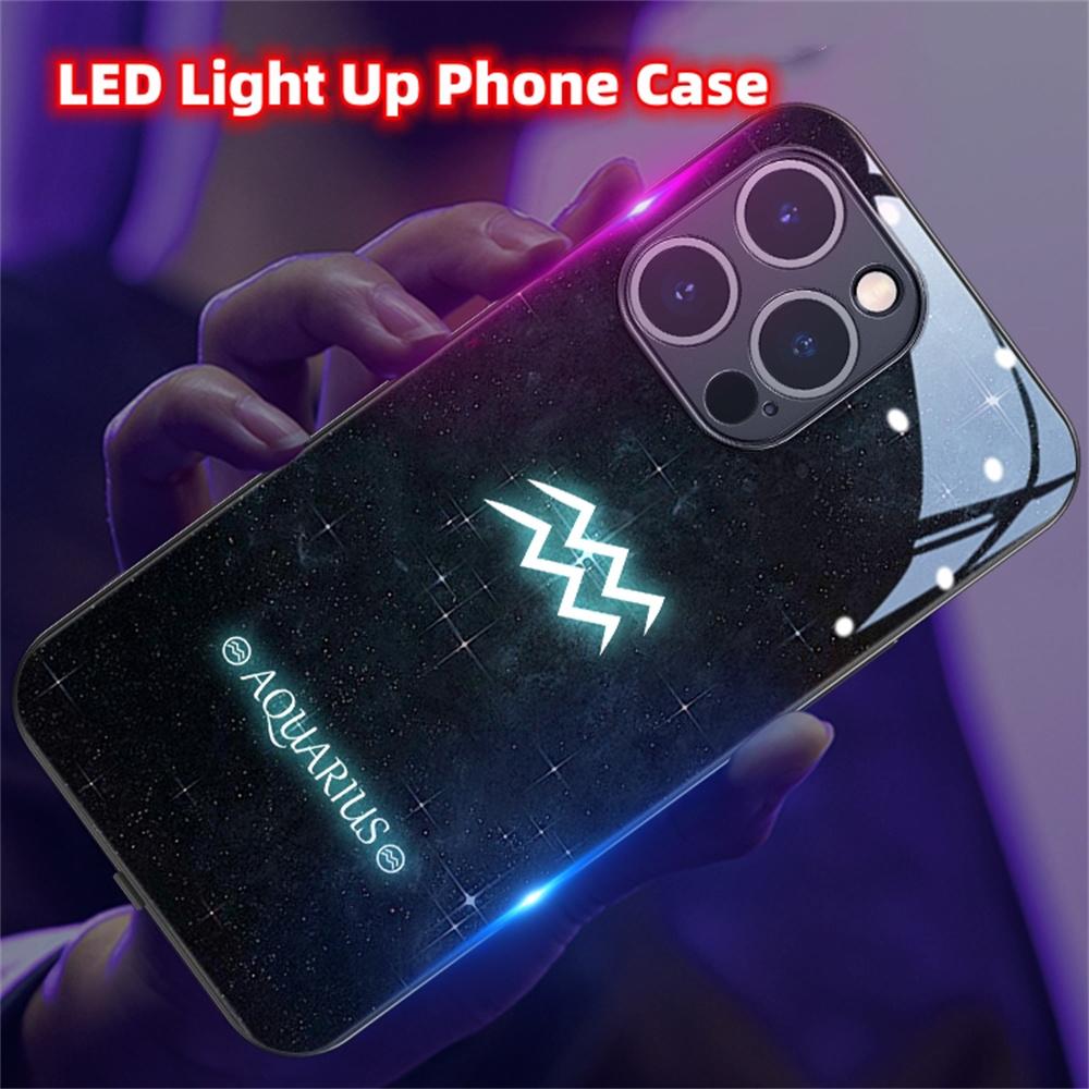 Zodiac Smart LED Glow Закаленное Стекло Чехол для iPhone Samsung