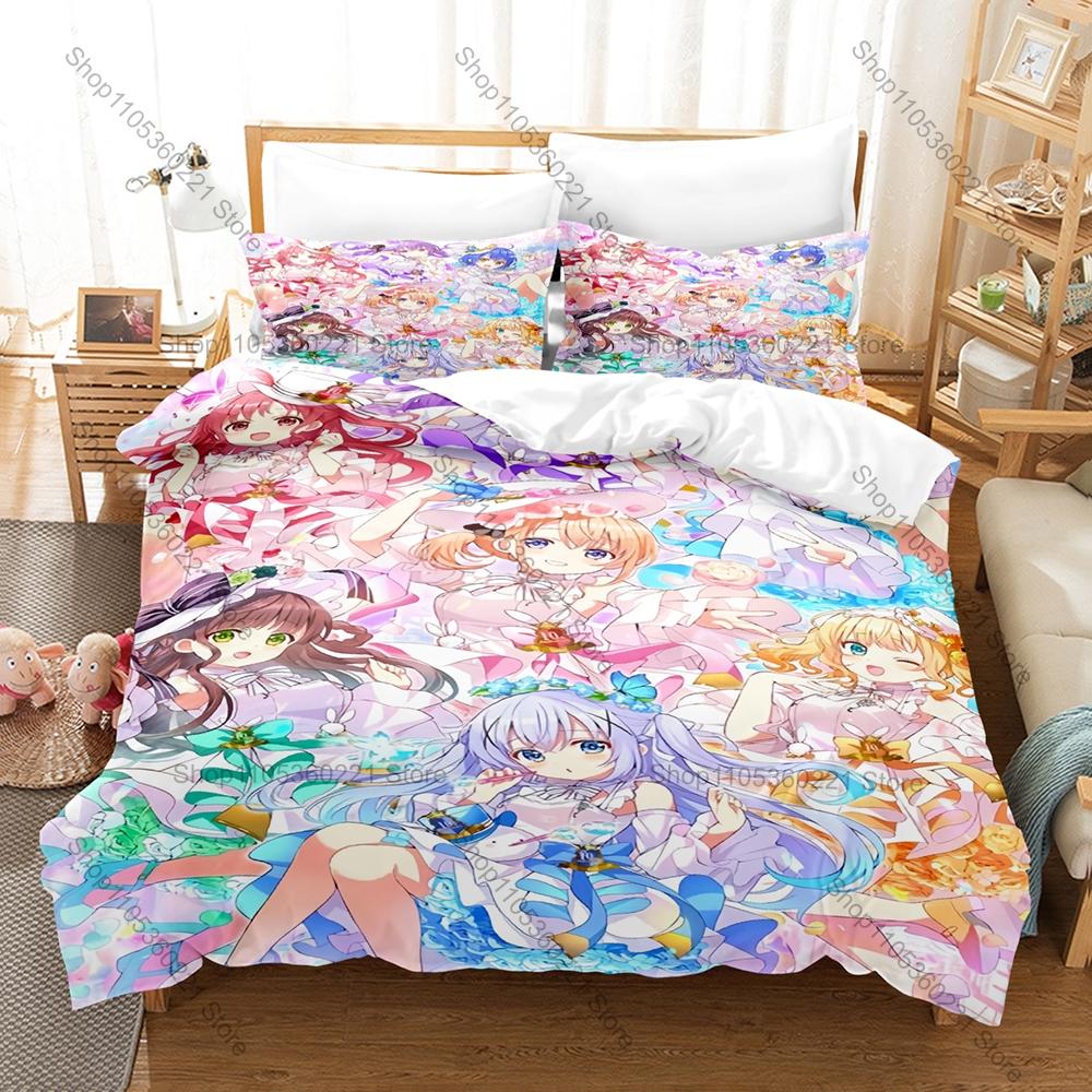 Is The Order A Rabbit Bedding Set Duvet Cover + 2 Pillowcases Cute Cafe Rabbit Girls Kawaii Slice of Life Anime Bedroom Decor