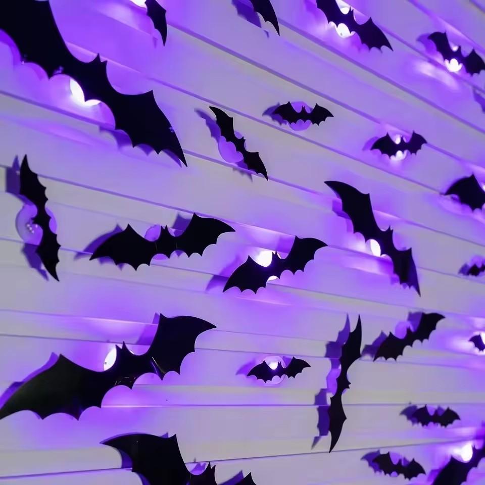 Xiaomi 12/24pcs Halloween New Night Light Bat PET Stereoscopic Bat Festival Party Decoration LED Night Light Wall Decal