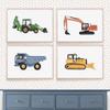 Construction Vehicles Watercolor Art Canvas Painting Kids Room Decor Dump Truck Digger Bulldozer Posters and Prints Boys Gift No Frame