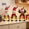 Indoor Xmas Atmosphere Light Lighted Christmas Doll Decoration, Cute Plush Santa Claus/Snowman/Reindeer Figurine with Standing Character Set Warm LED