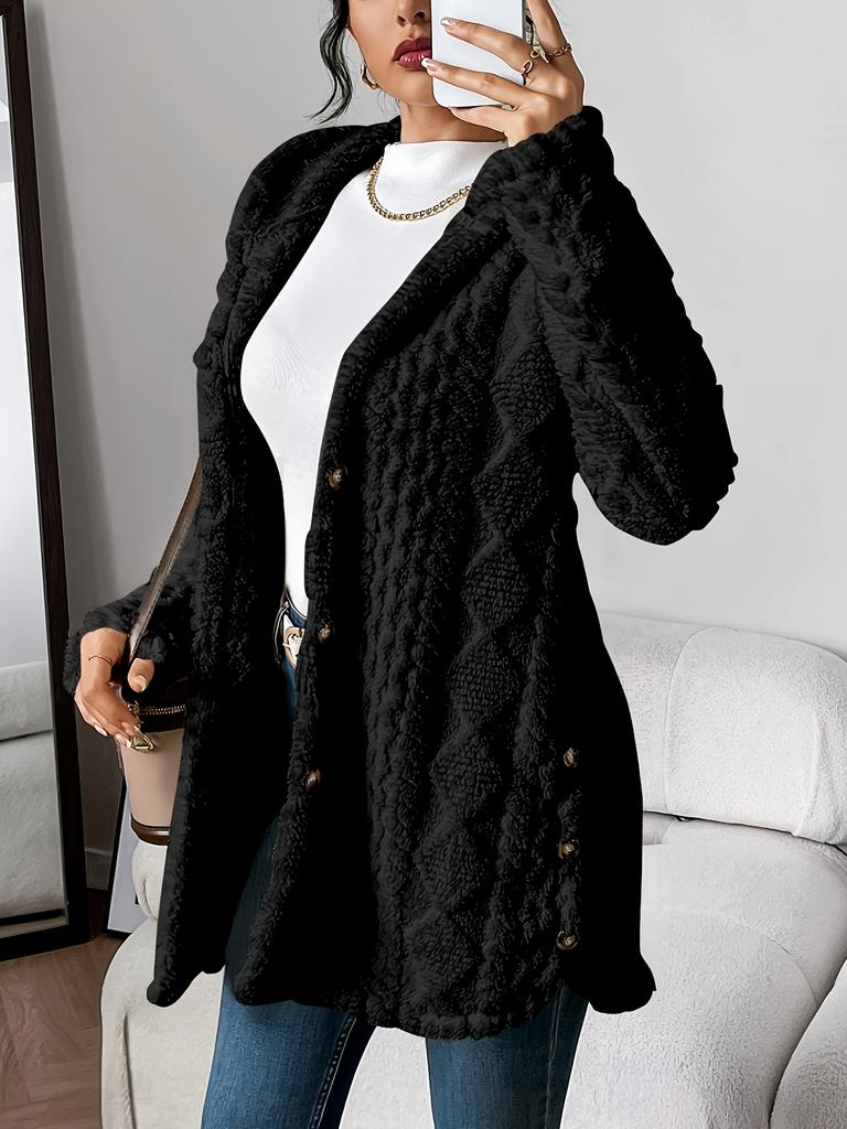 [Cozy Winter Cardigan] Warm & Cozy Women's Winter Plush Diamond-Patterned Hooded Cardigan | Longline Loose Fit Open Front Long Sleeve Coat