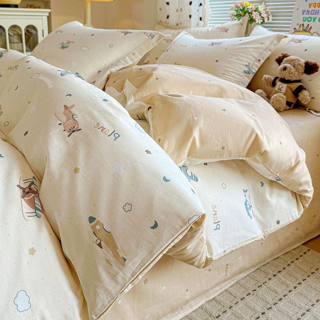 100 pure cotton four-piece set, new cotton quilt cover, bed sheet, bed hat, student dormitory single bed three-piece set 1
