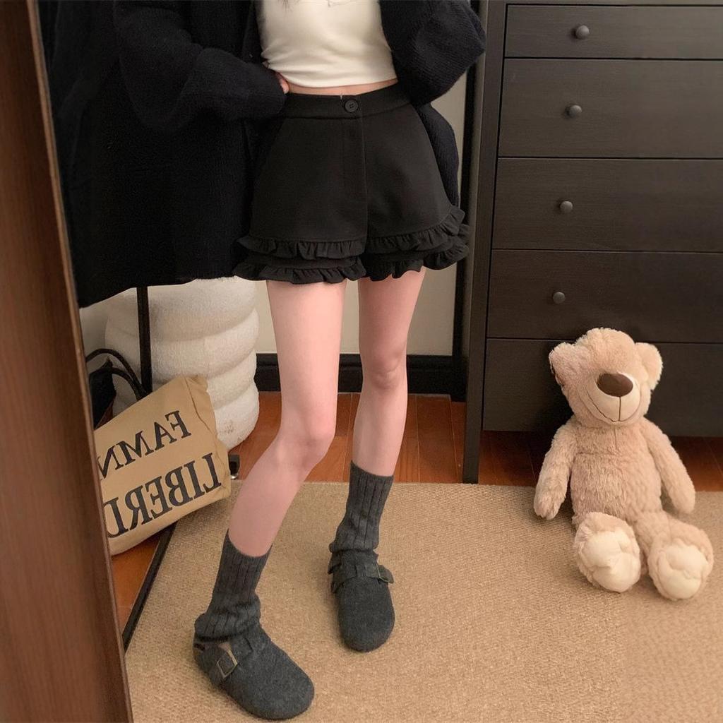 Новые летние шерстяные шорты с высокой талией и эффектом похудения, с кружевной отделкой и для ношения с ботильонами, женский дизайн