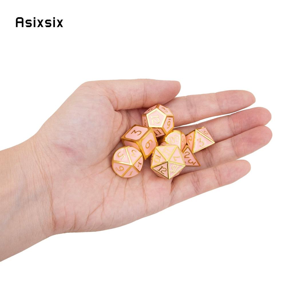 7 Pcs Golden Orange Standard Metal Dice Solid Metal Polyhedral Dice Set Suitable for Role-Playing RPG Board Game Card Game