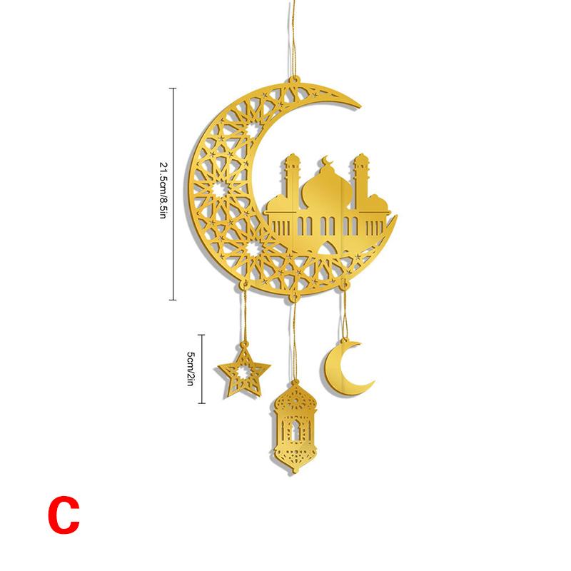 Акриловая настенная подвеска Ид Мубарак Зеркало Золотая Рамадан Карим Дверная табличка Подвесное украшение Луна Звезда Подвески