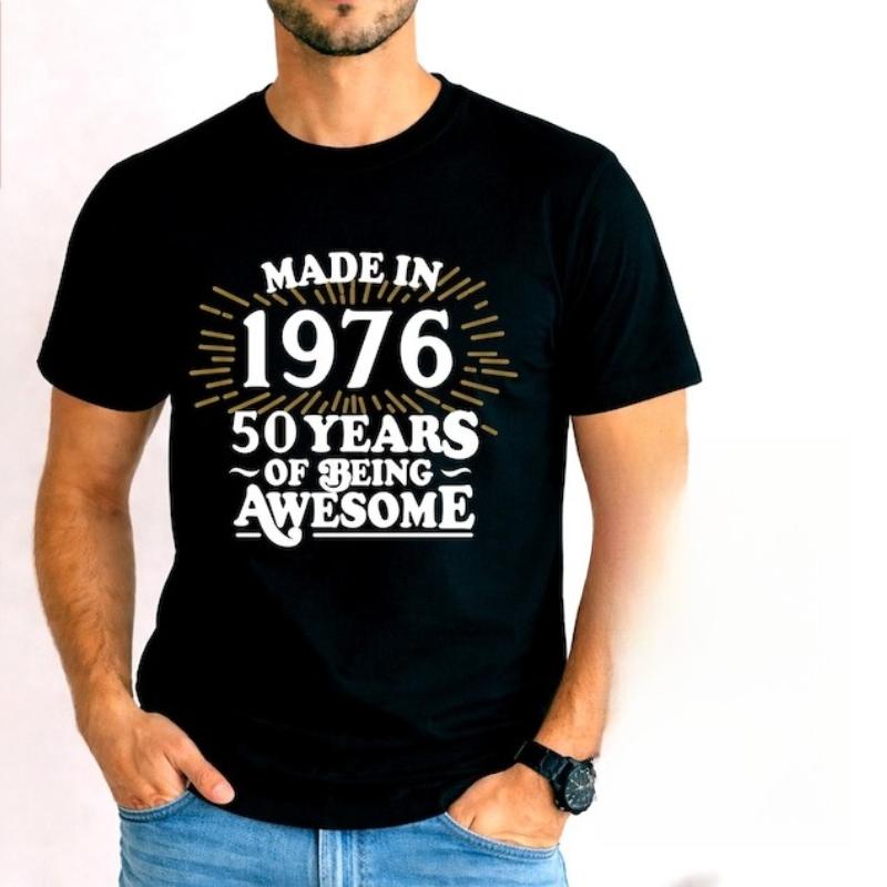 Сделана в 1976 году Футболка Подарок на 50-летие Футболка Мужская и Женская Повседневная Рубашка Винтажная Классическая Мода Уличная Одежда Круглый вырез Короткий рукав