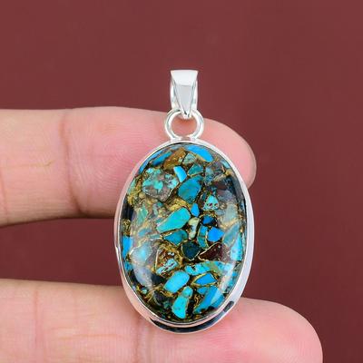 Медный кулон Chrysocolla, натуральный драгоценный камень, кулон из стерлингового серебра 925 пробы, изящный кулон ручной работы, лечебный камень, ювелирные изделия, подарки для жены