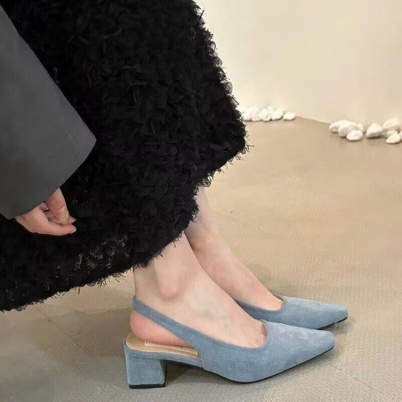 Новинка 2024 года, весна, новые сандалии, модные женские туфли без застежек на щиколотку, туфли-лодочки на низком каблуке для улицы, мюли, туфли-лодочки