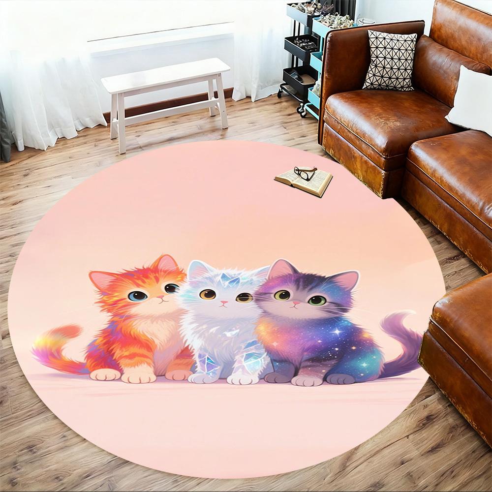 1PC Rainbow Cats Fantasy Round Chair mat Area Rug - Non-Slip, Floor Mat for Office, Bedroom, home decor Christmas Gift c0528029