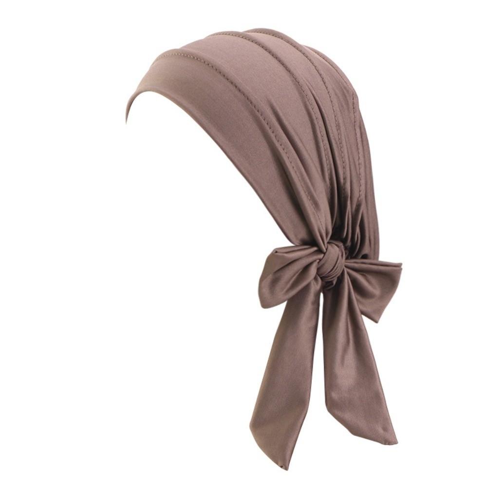 Lightweight Solid Color Headscarf Hat Breathable Stretch Hijab Long Tail Pre-Tied Inner Hat Daily